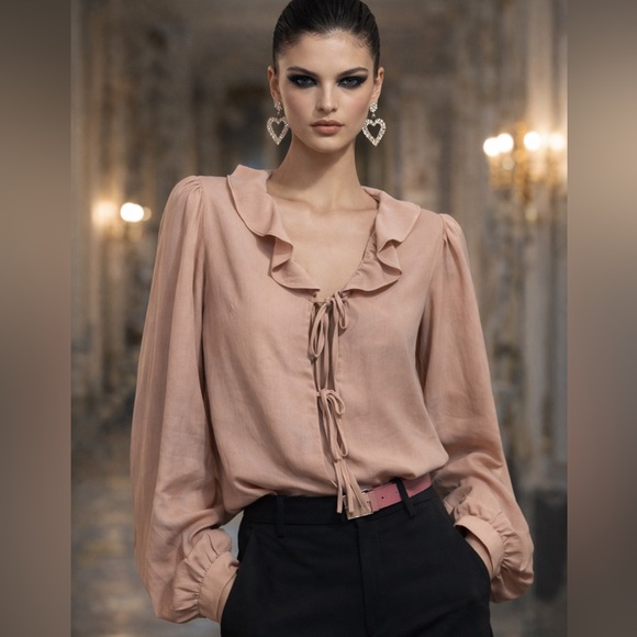 Dex Tops - Dex Ruffle Tie Front Blouse